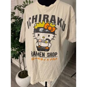BoxLunch Naruto x Hello Kitty Ichiraku Ramen Shop Graphic T-Shirt Cream Mens L
